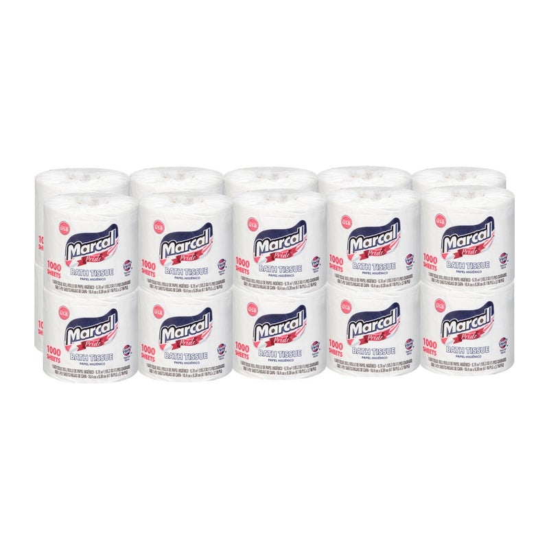 Marcal Pride Toilet Paper, White, 1000 Sheets Per Roll, 20 Rolls Per Case - Sustainable and Chlorine Free Bath Tissue 03408 - Image 1